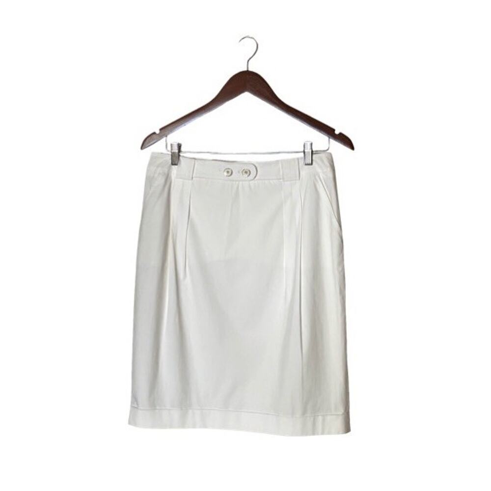 Rena Lange Fashion Show Skirt White Pencil Size 8 Pleated Cotton Preppy Office - Picture 7 of 7